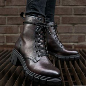 Thursday Boot Co - Coda - Lug Sole Combat 2.5" Heel Zip Boots - Black Cherry - 8